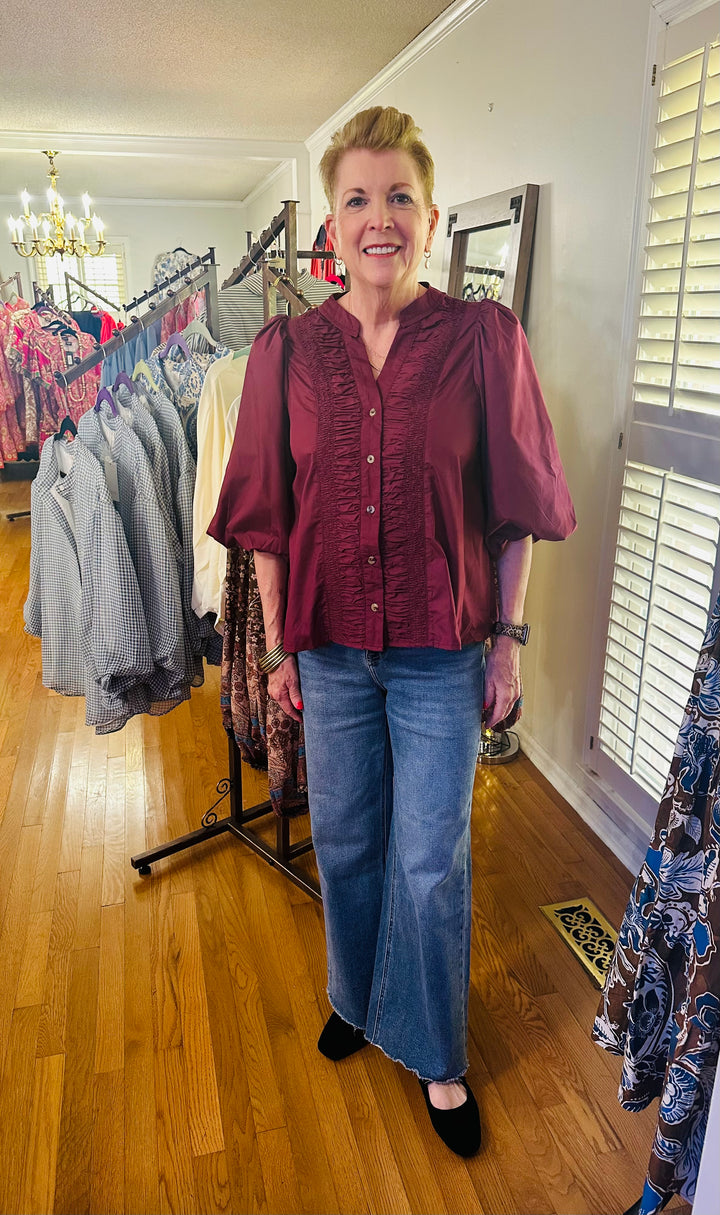 Wine & Shine Balloon Sleeve Blouse