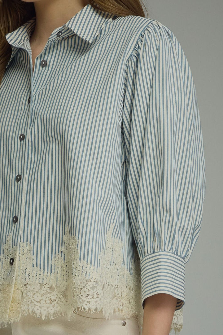 The Charlotte Lace Trim Blouse - Chambray