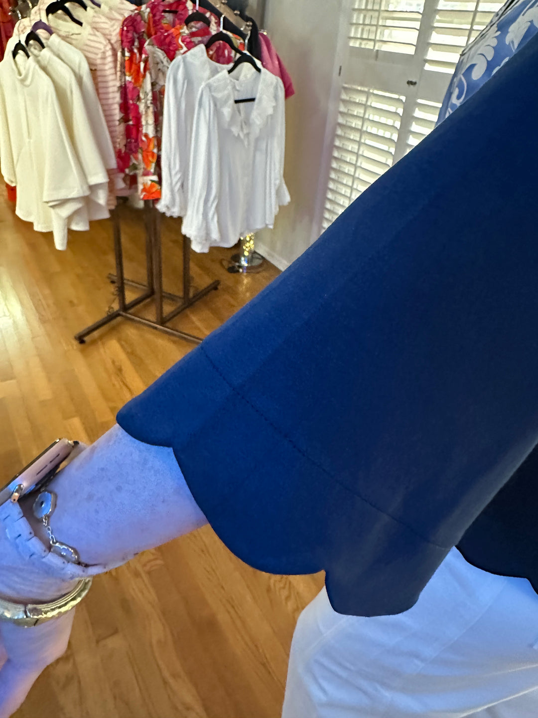 Sweetly Scalloped V-Neck Top- Navy