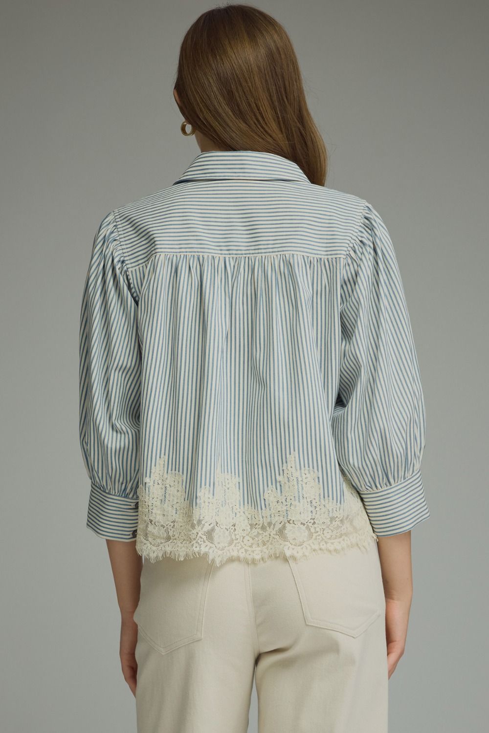 The Charlotte Lace Trim Blouse - Chambray