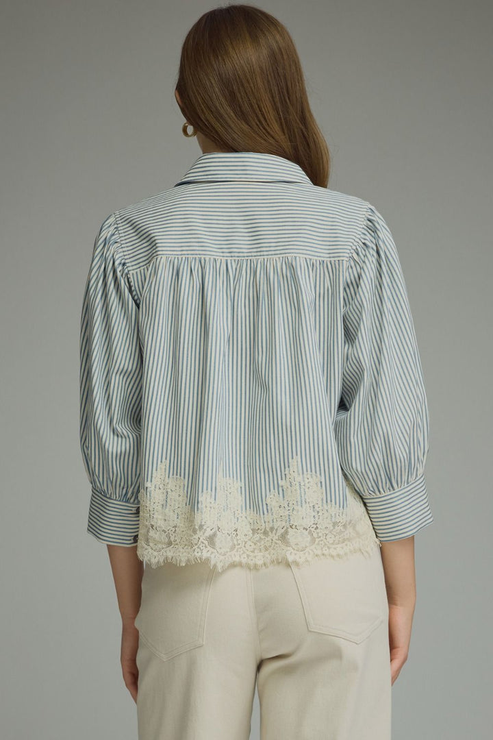 The Charlotte Lace Trim Blouse - Chambray