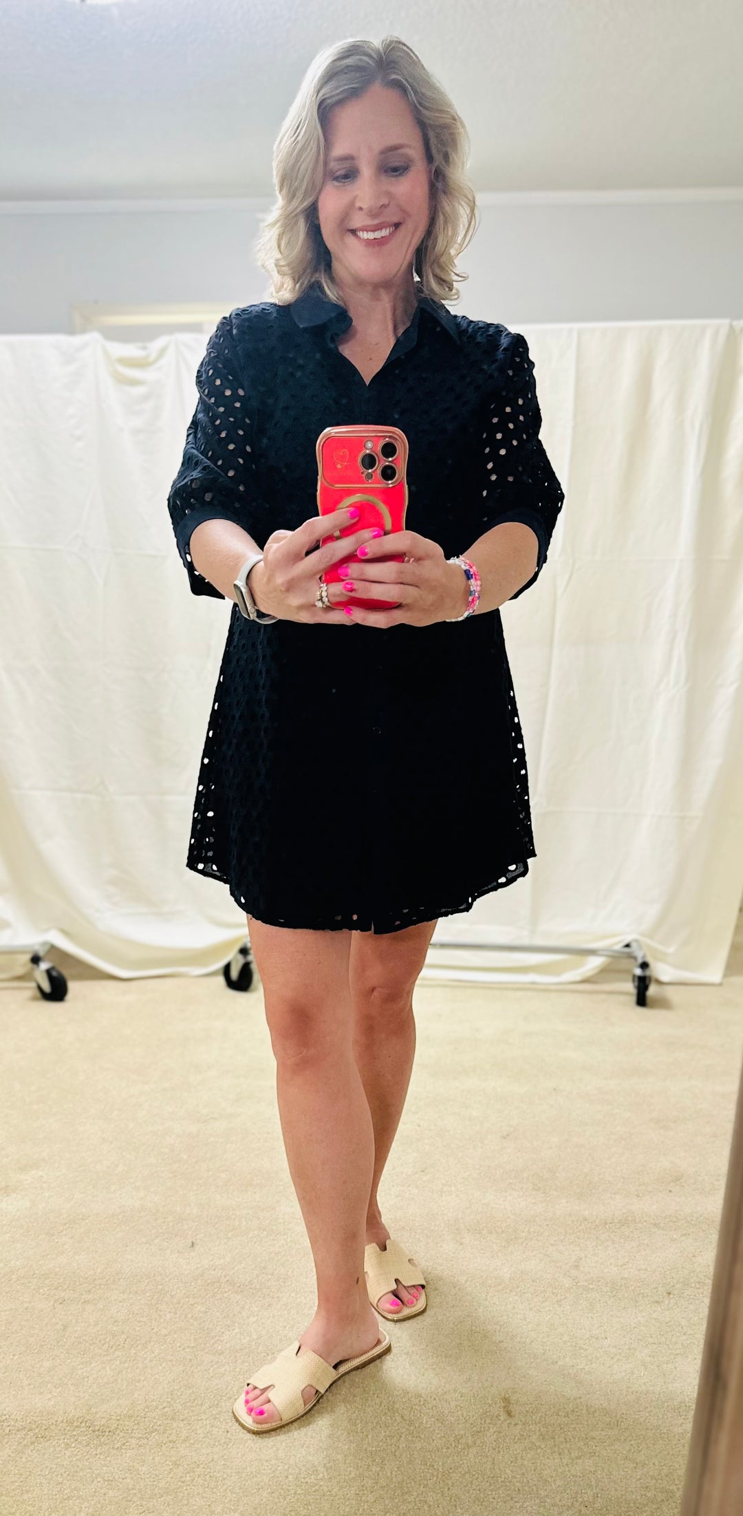 black eyelet shirt dress Johnston & Murphy Women's Button-Front Eyelet Dress - Black - Size S
