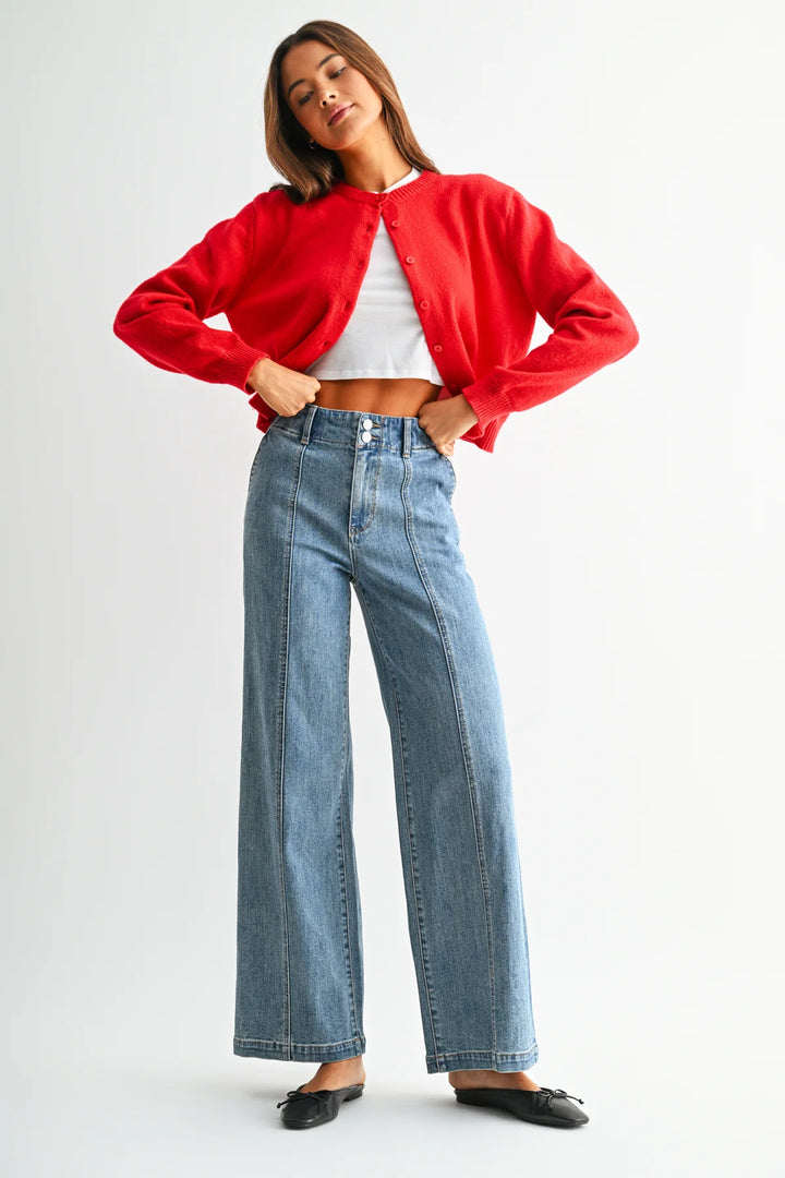 Mica Denim Front-Seamed Wide-Leg Jeans