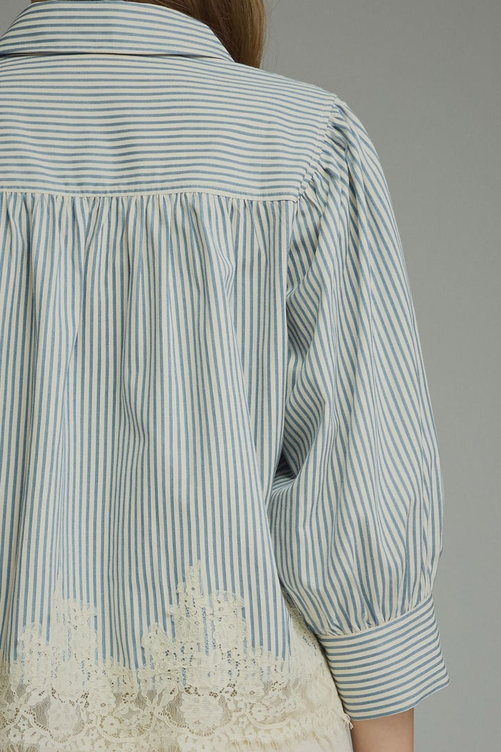 The Charlotte Lace Trim Blouse - Chambray