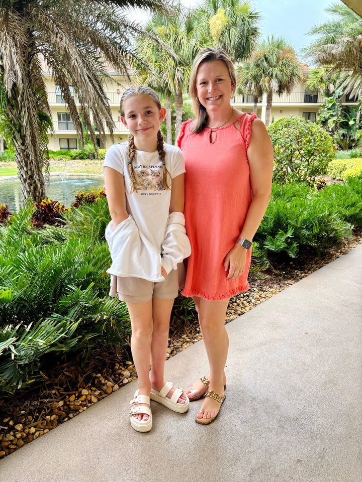 Linen Blend Frayed sleeveless Dress
