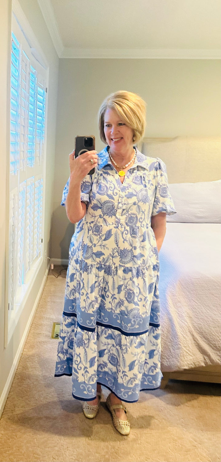 Eloise Dress | Porcelain Vines Blue