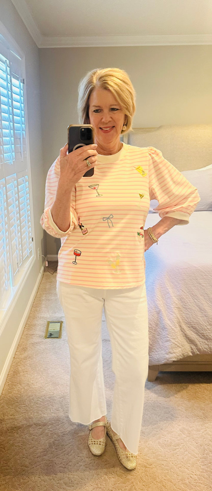 🍸 Cocktail Hour Embroidered Stripe Top