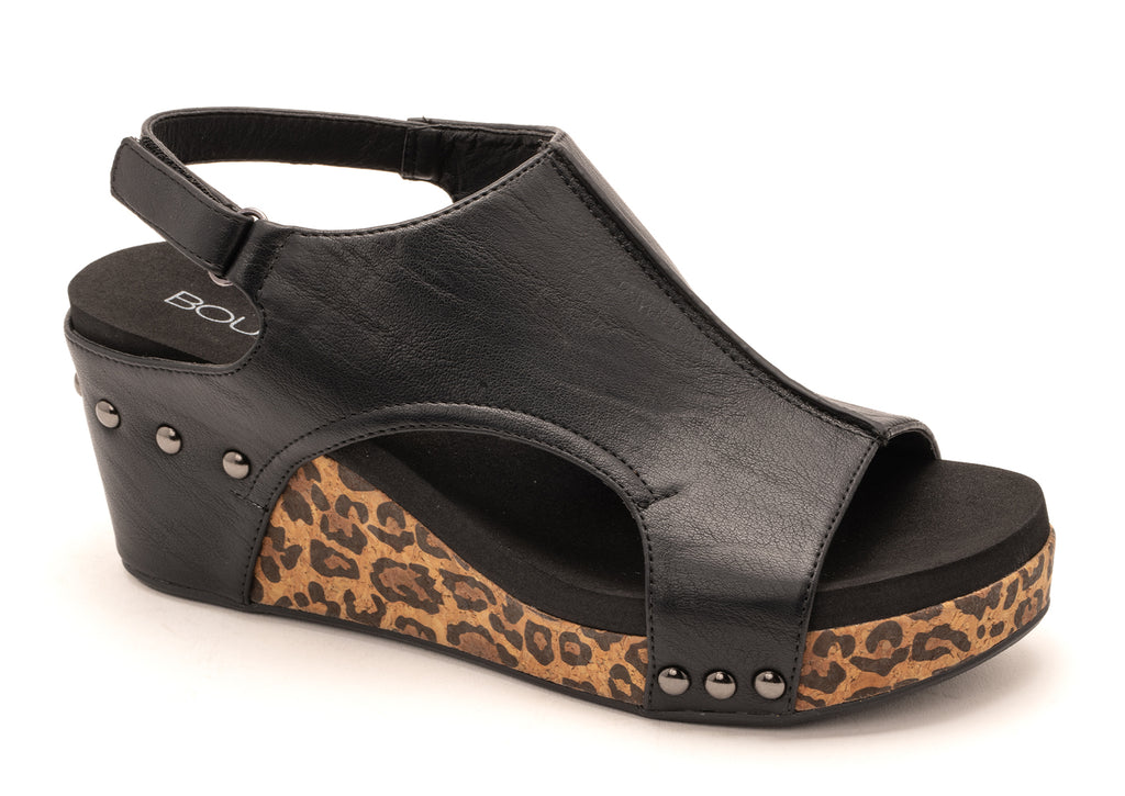 Black Smooth with Leopard Carley Wedge