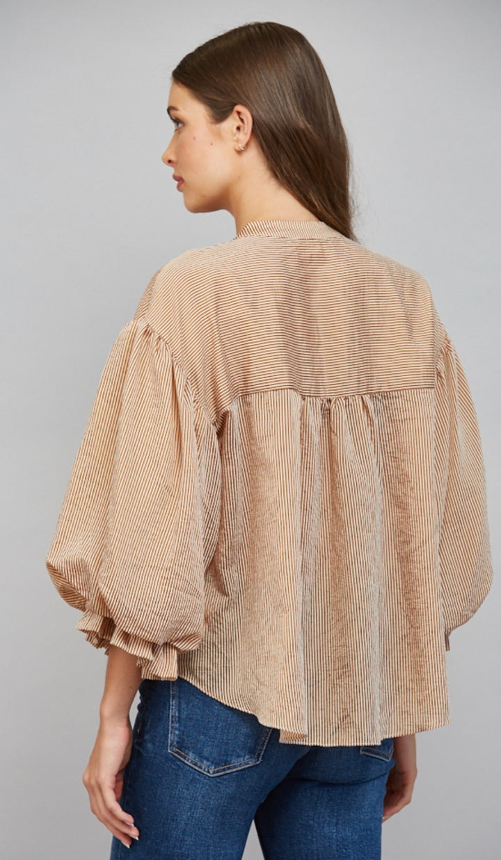 The Harper- Camel Pinstripe