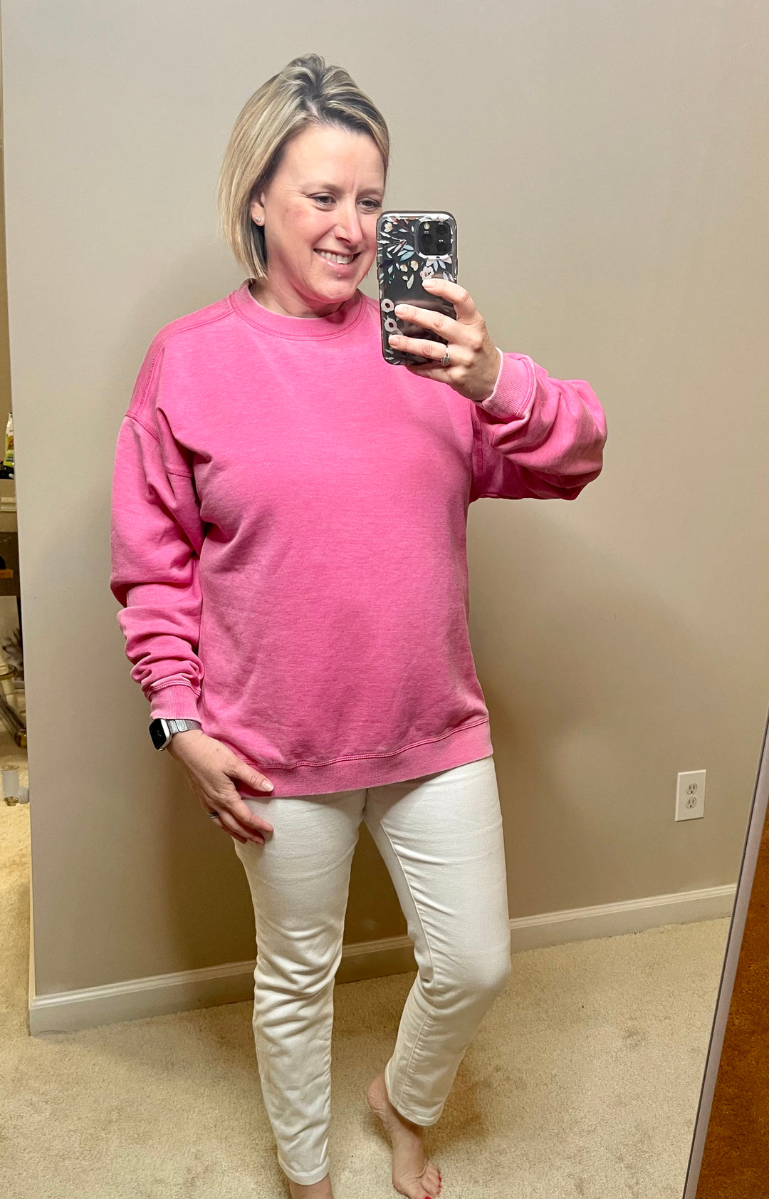 Solid sweatshirt top- Pink