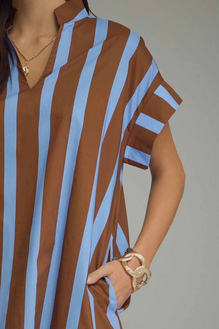 Cocoa & Blue Stripe Mini Dress