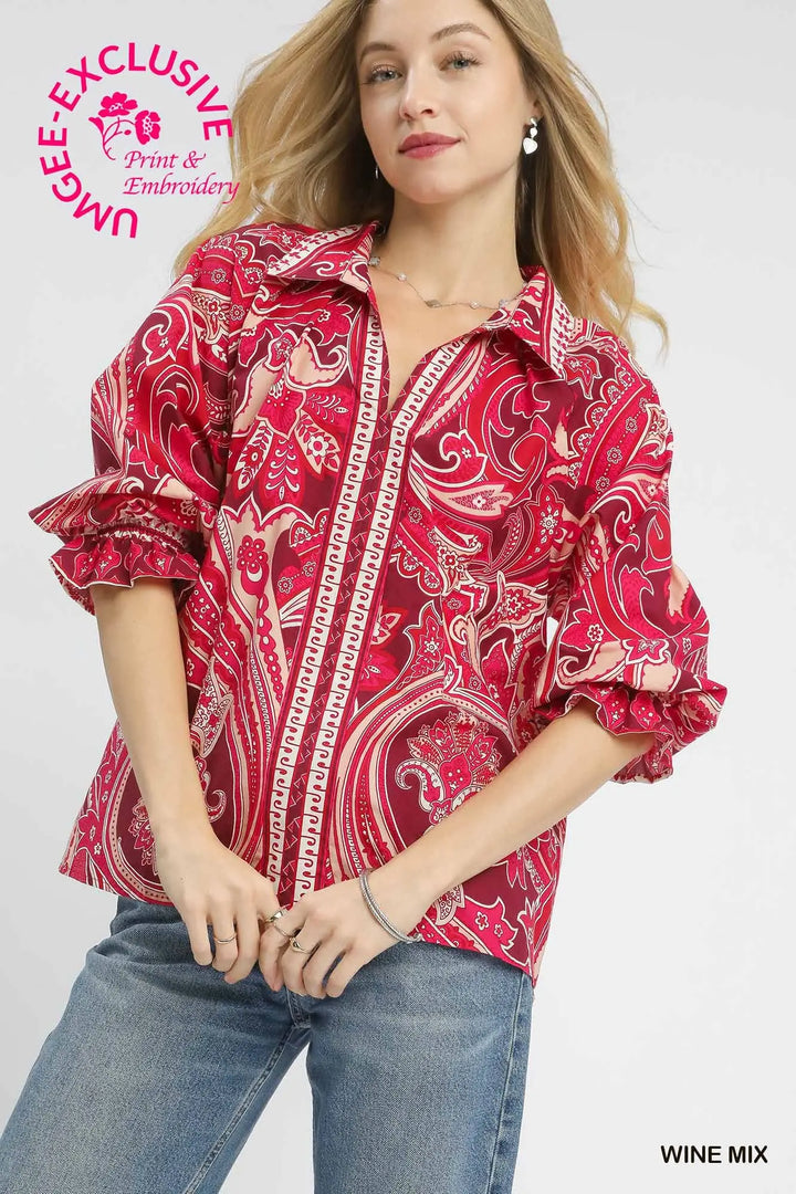 Wildflower Spirit Blouse- Wine Mix