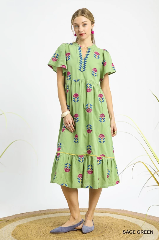 Embroidered Green Dress