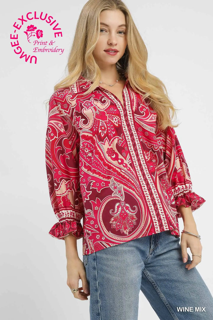 Wildflower Spirit Blouse- Wine Mix