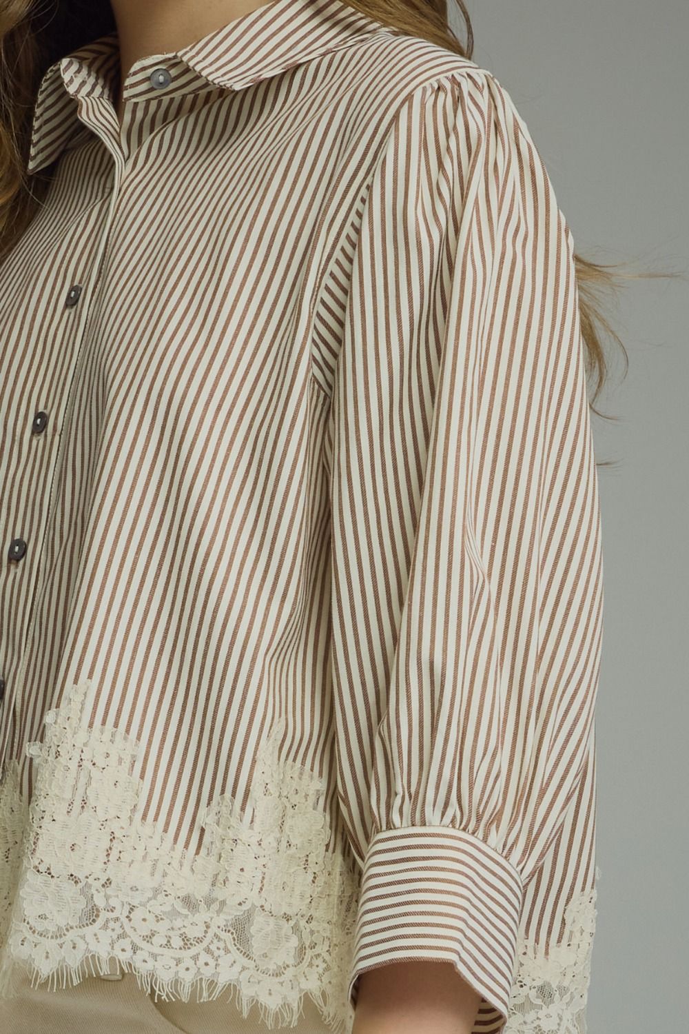 The Charlotte Lace Trim Blouse - Brown