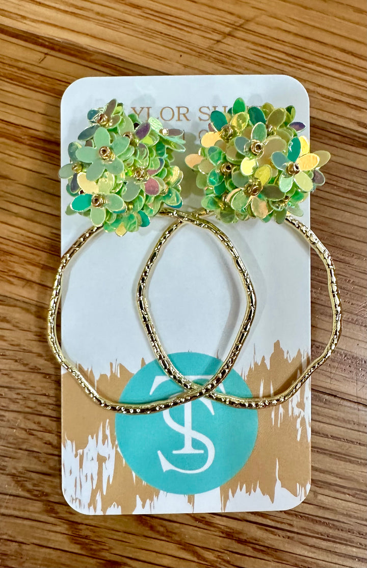 Iridescent Flower Hoops- green