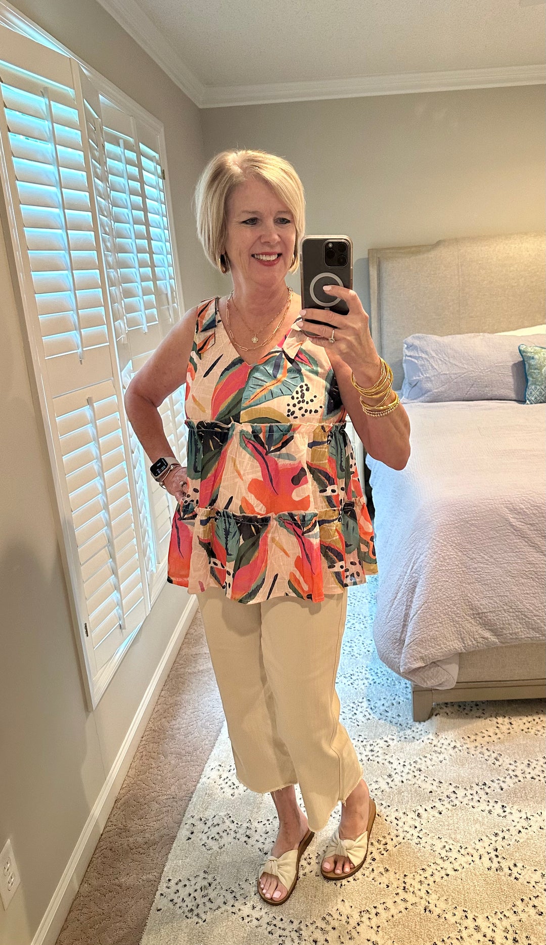 Floral Print Top- orange, fuchsia, teal