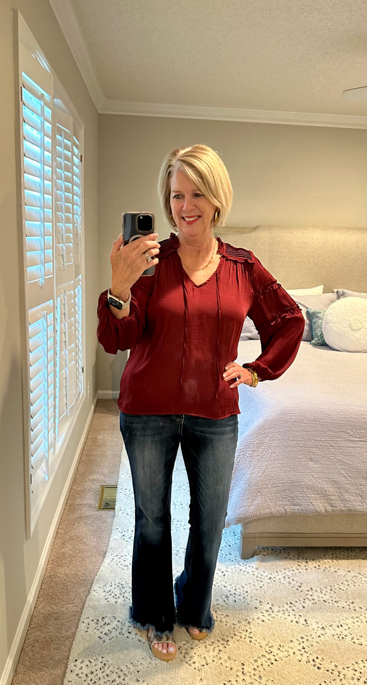 Maroon Ruffle Long Sleeve Top