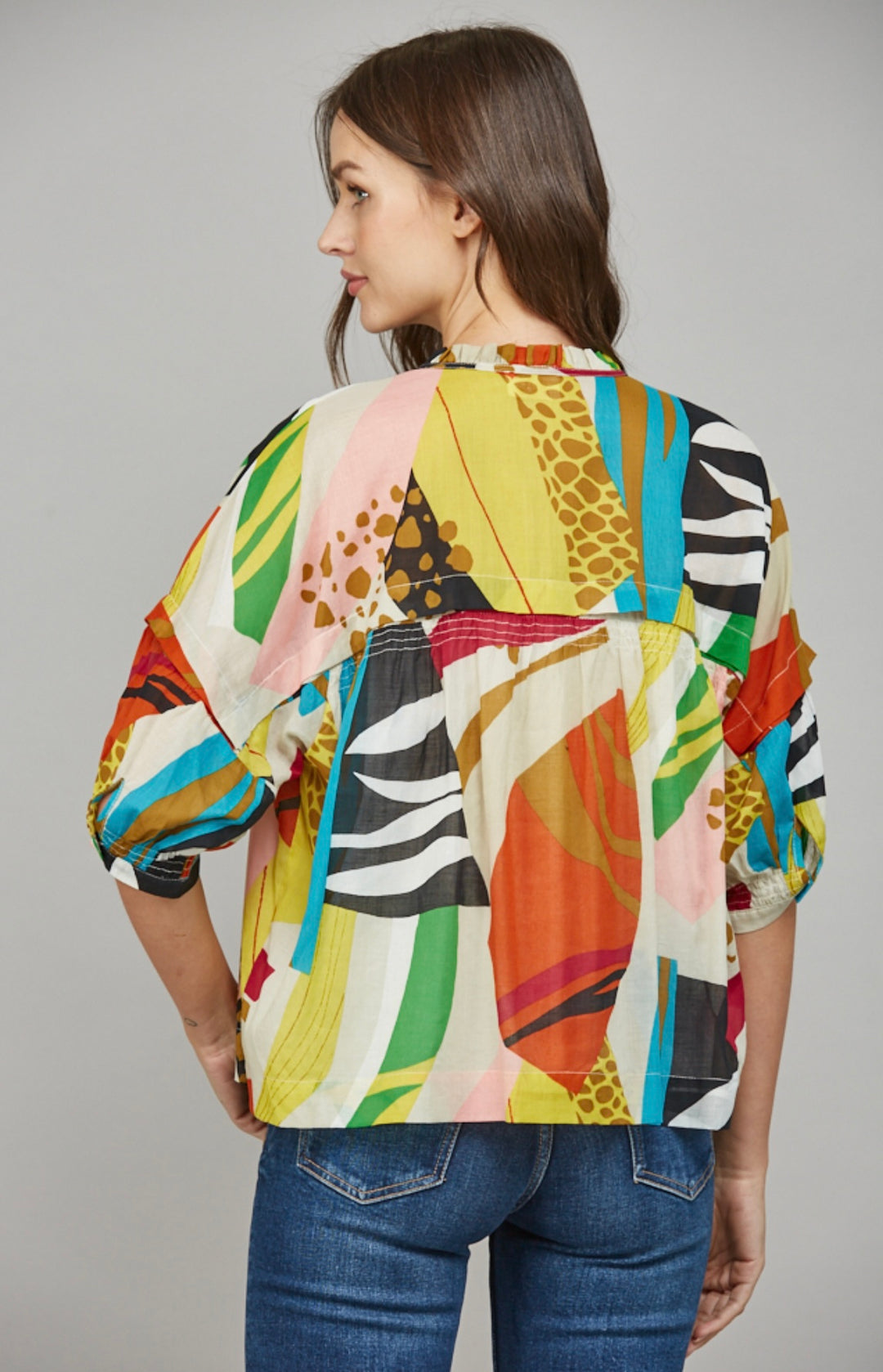 The Sienna – Abstract Print Split Neck Blouse