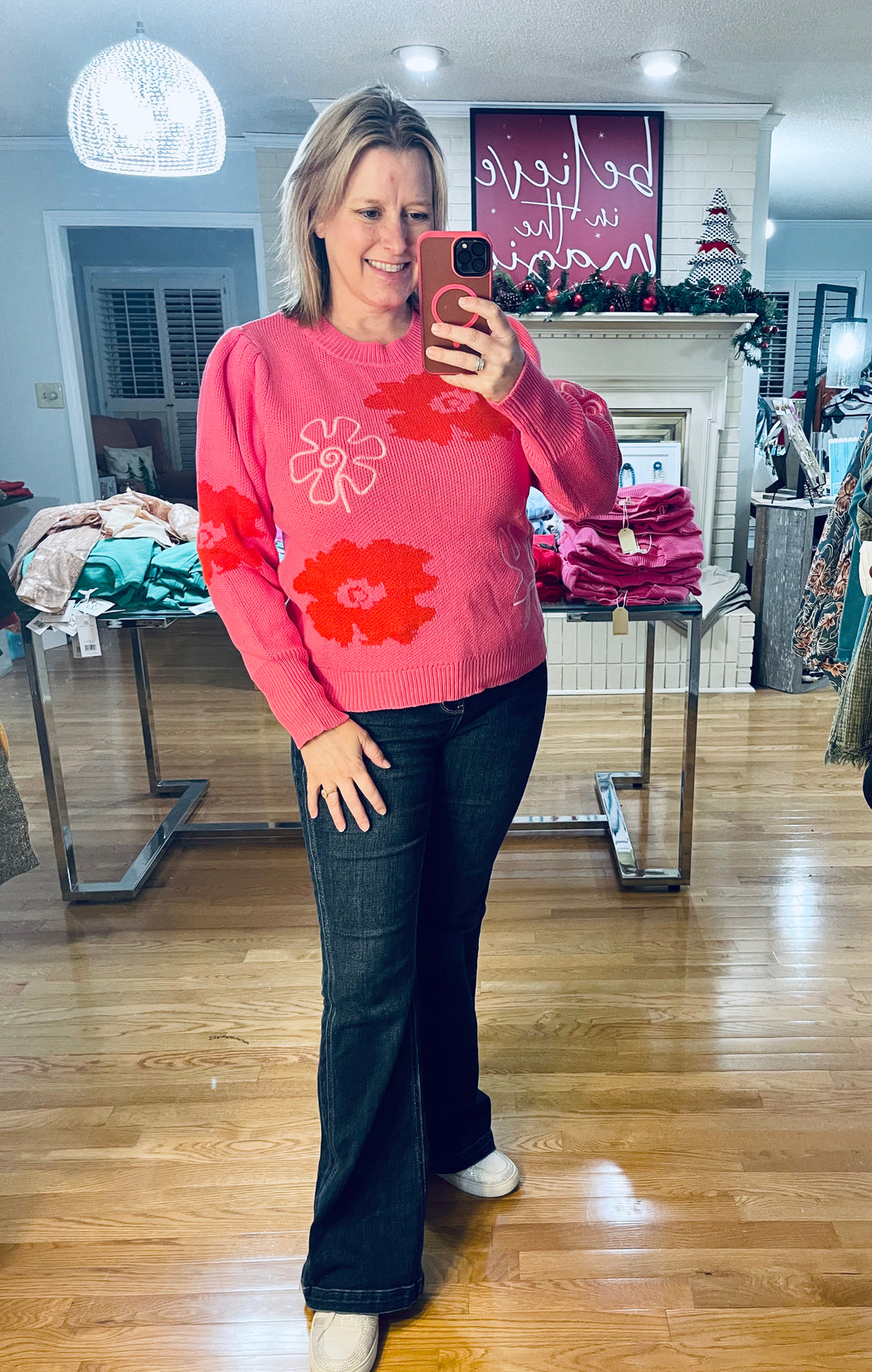 Pink Puff Sleeve Sweater top