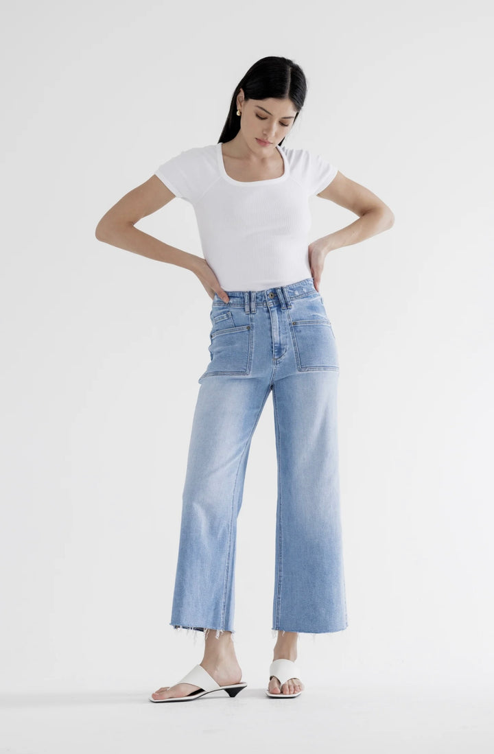 Seaside Stroll Super High-Rise Crop Wide Leg - Mica