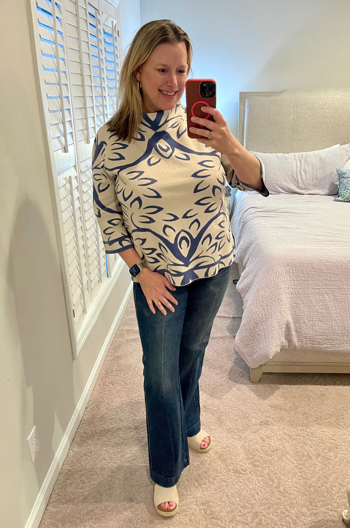 Blue Mirage Jacquard Knit Sweater