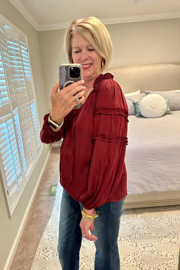 Maroon Ruffle Long Sleeve Top