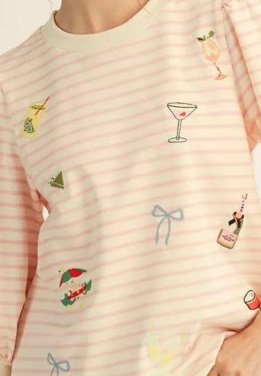 🍸 Cocktail Hour Embroidered Stripe Top