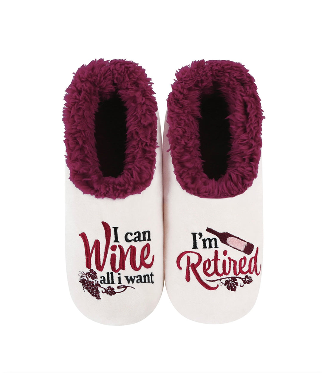 Snoozies® Pairables Slippers “I Can Wine All I Want, I’m Retired”
