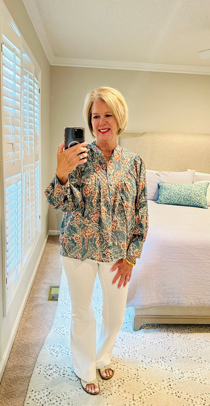 Retro Printed Button Down Top