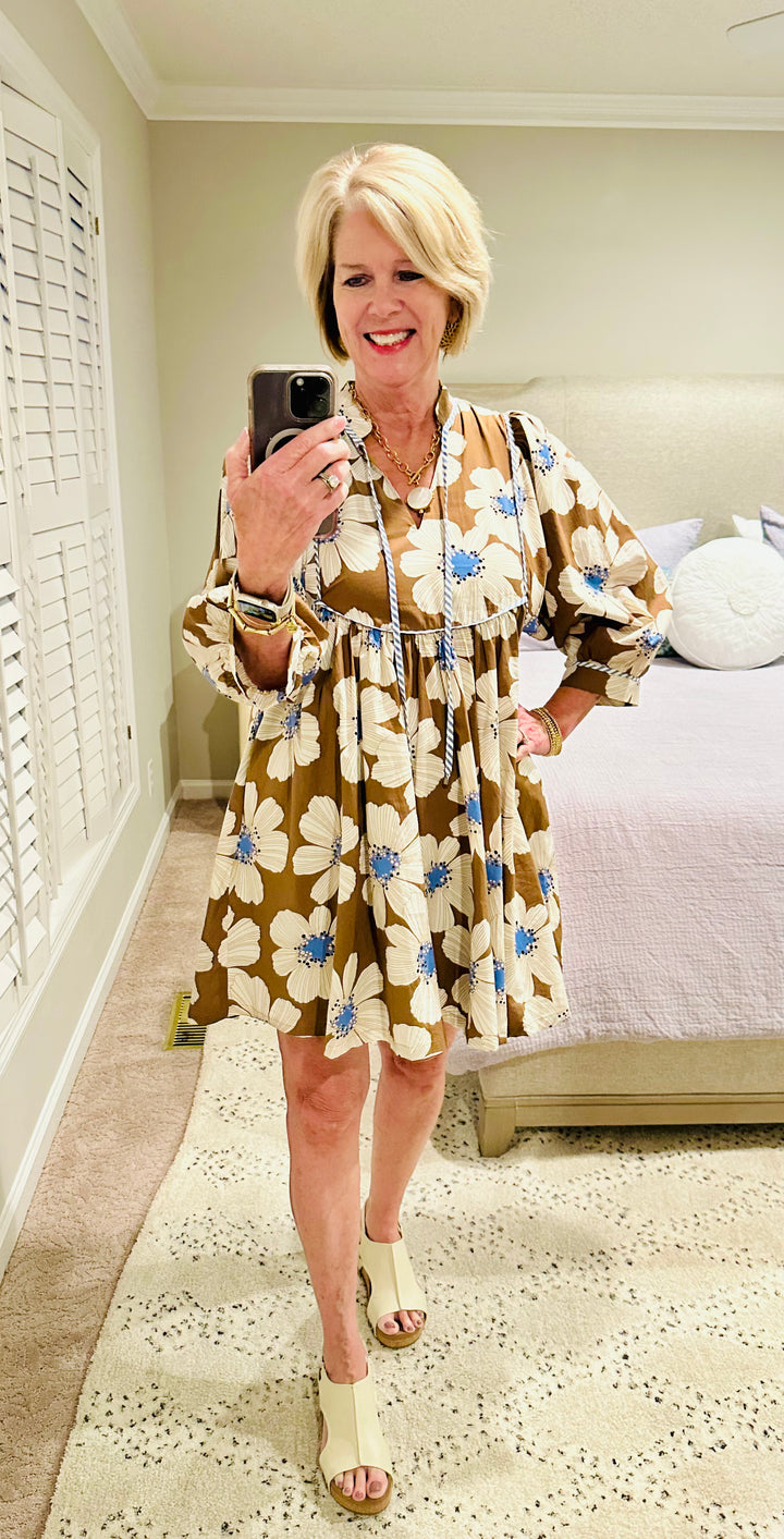 Brown and Blue Floral Dress