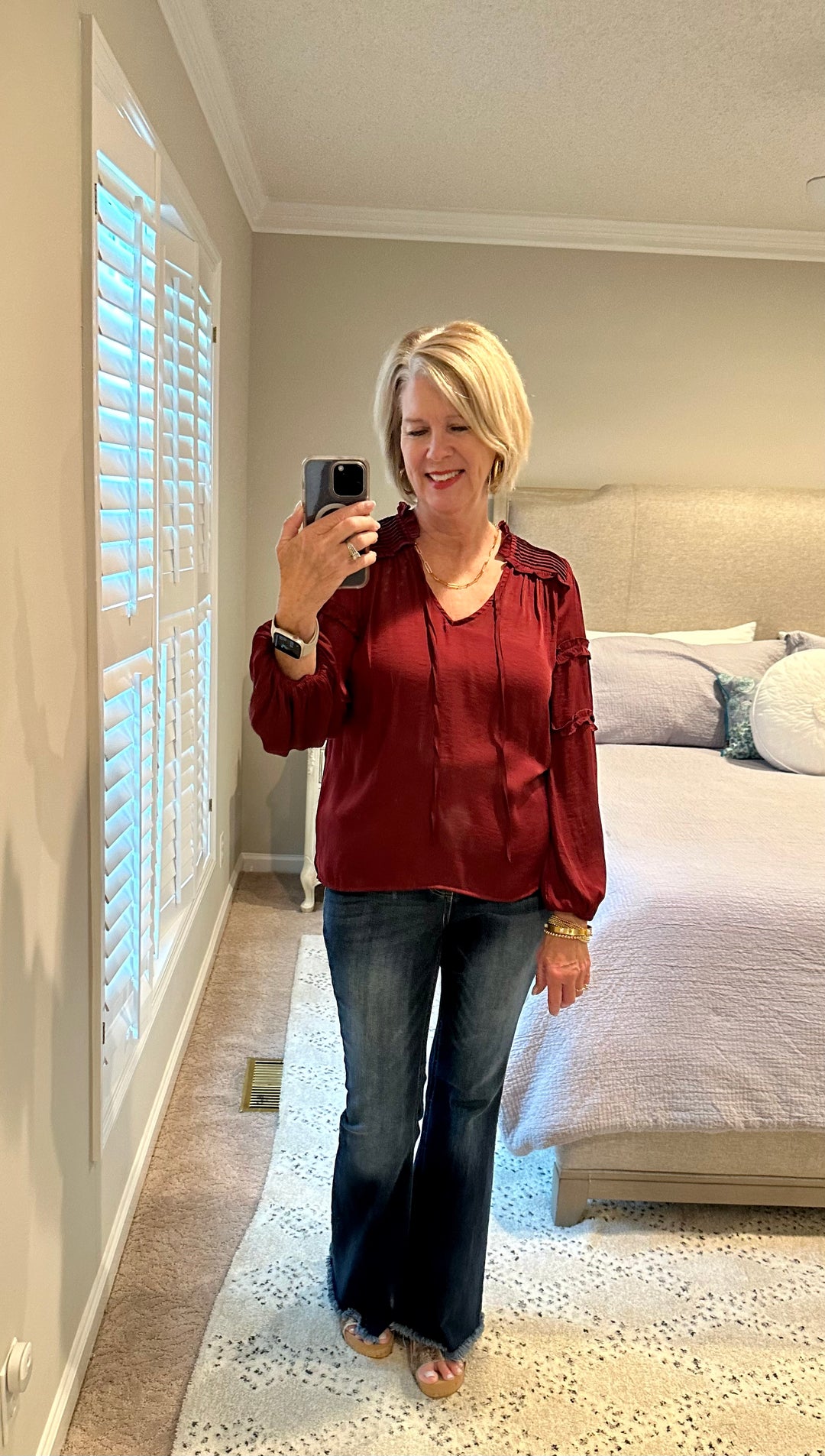 Maroon Ruffle Long Sleeve Top