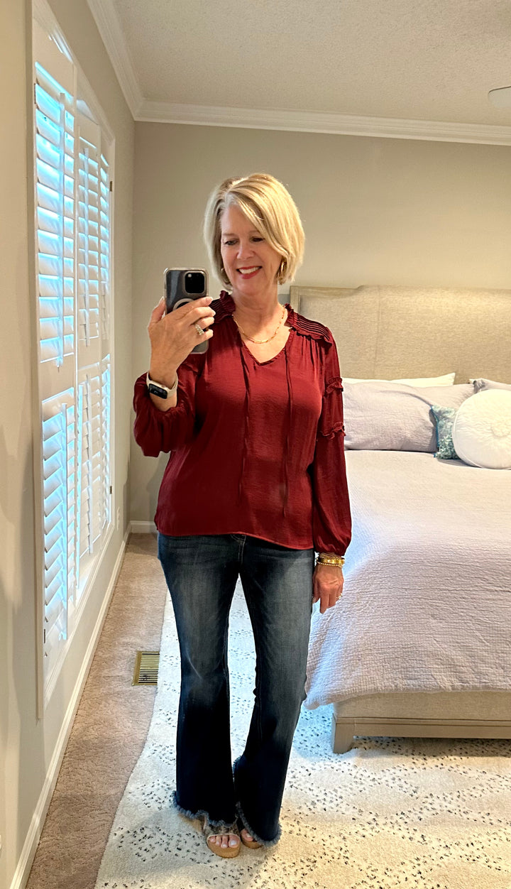 Maroon Ruffle Long Sleeve Top