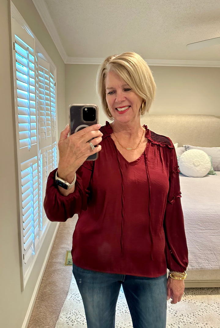 Maroon Ruffle Long Sleeve Top