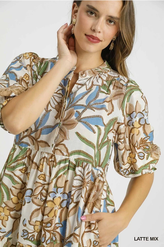 Latte Blossom Midi Dress
