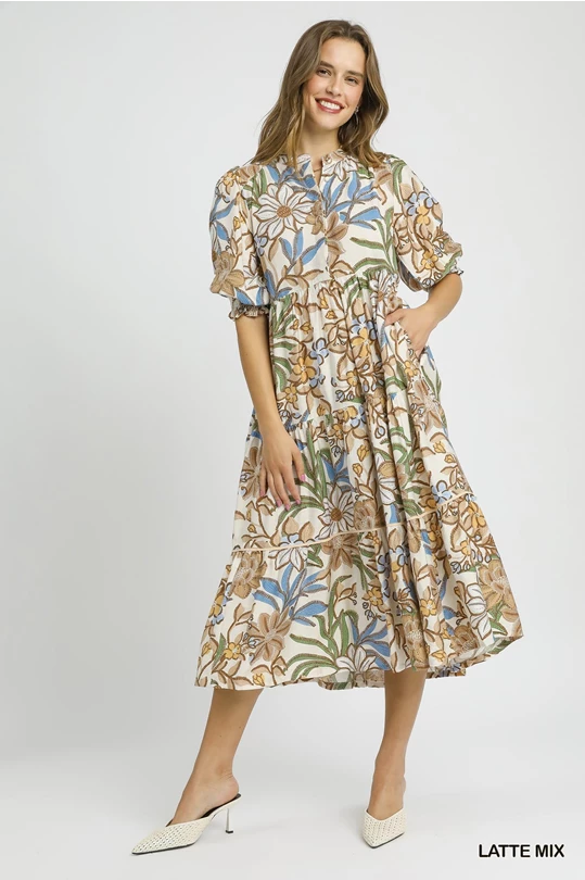 Latte Blossom Midi Dress
