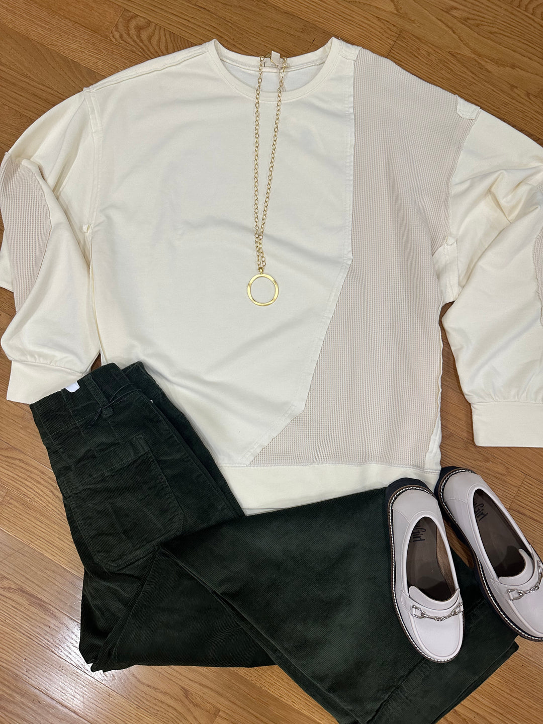 French terry Mineral Wash long sleeve top- Ivory