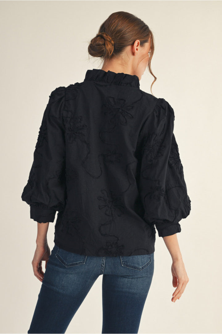 Petal Whisper Blouse- Black