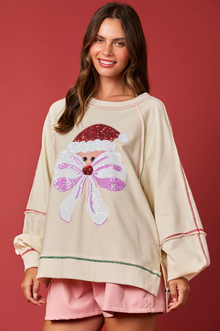 🎅 Santa & Bow Sequin Sweatshirt