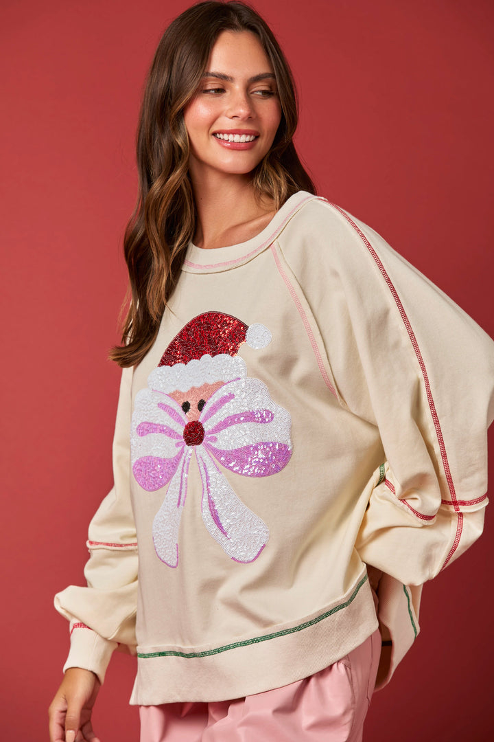 🎅 Santa & Bow Sequin Sweatshirt