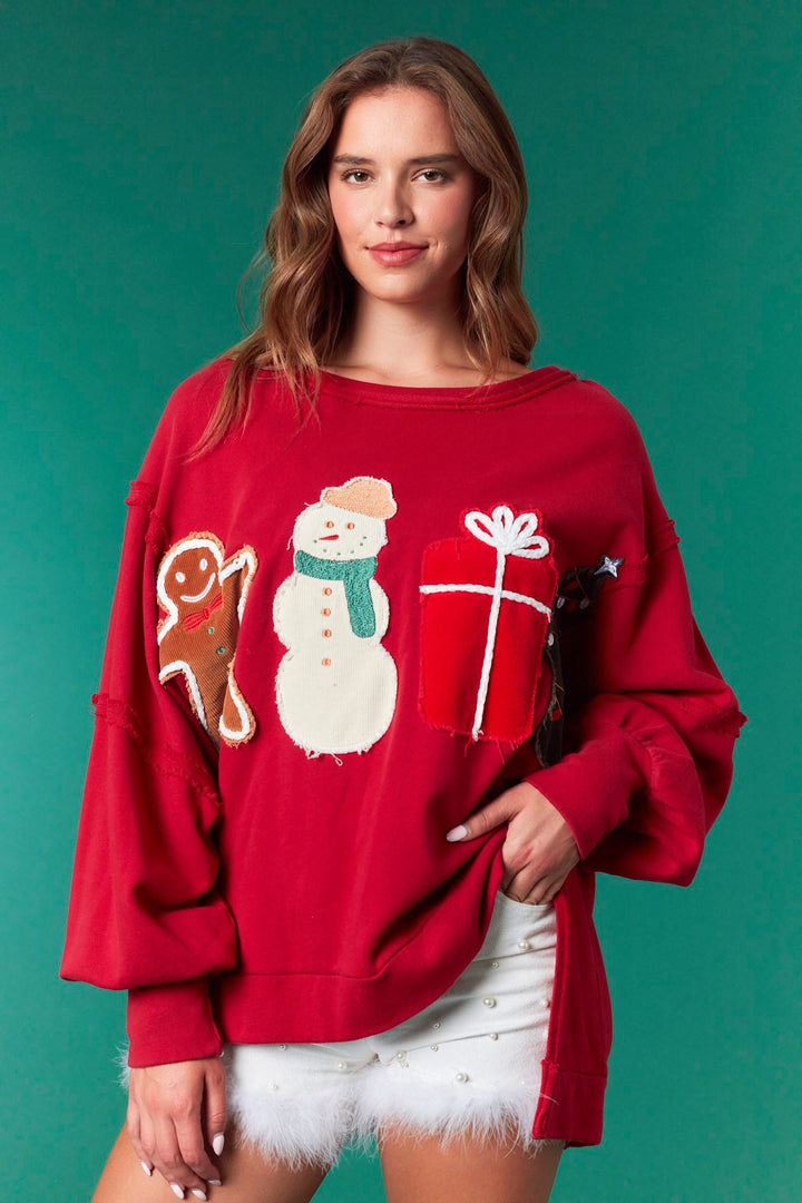 🎄Corduroy Christmas Patch Sweatshirt - Crimson