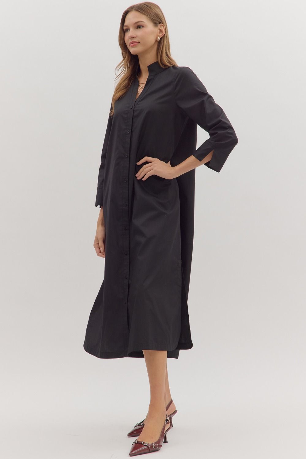 Classic Black Button Midi Dress
