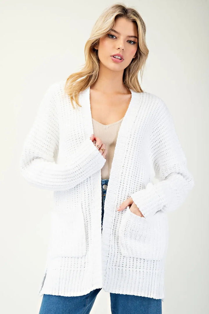 White Pocket Knit Cardigan