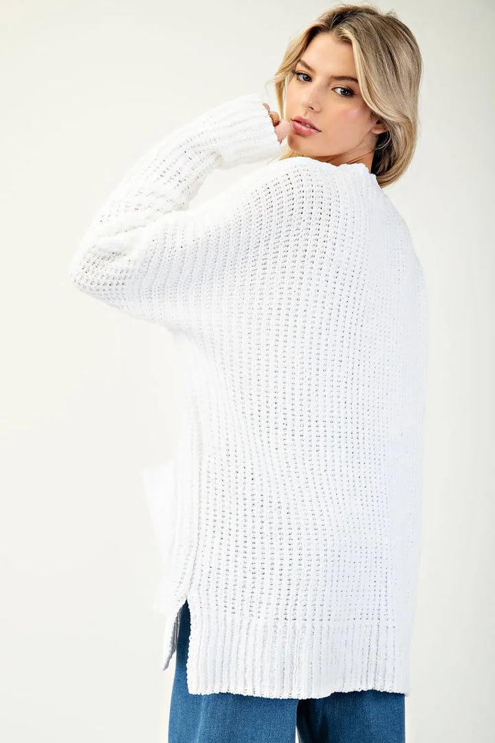 White Pocket Knit Cardigan