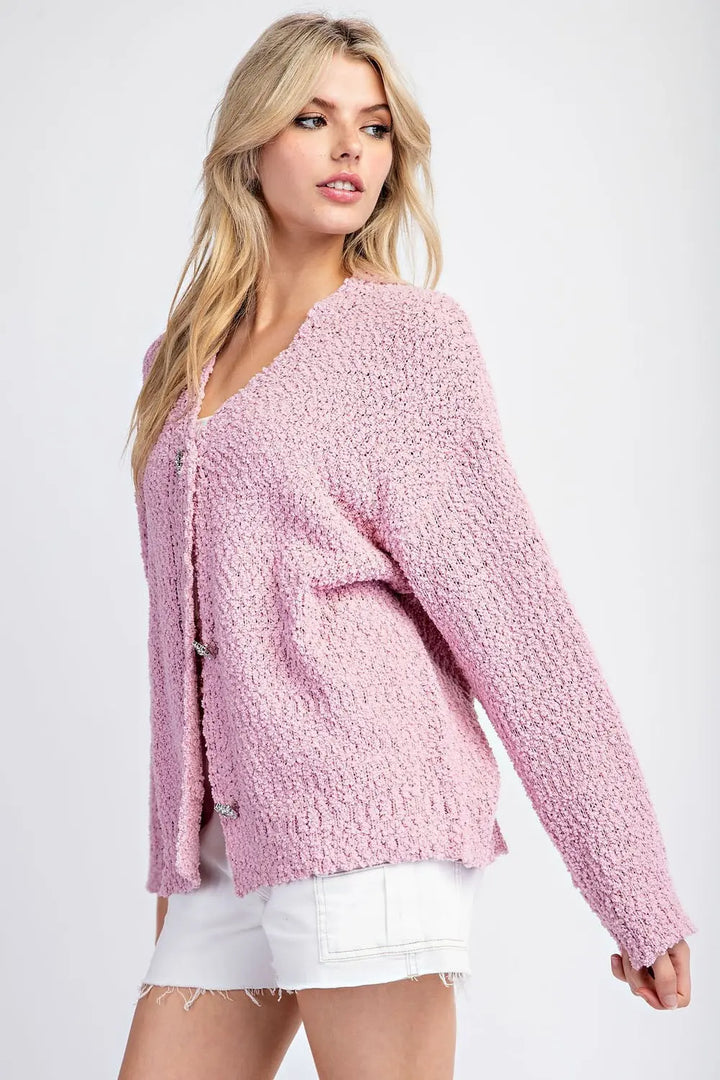 ✨ Soft Sparkle Knit Cardigan- Dusty Rose