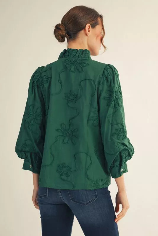 Petal Whisper Blouse- Hunter Green