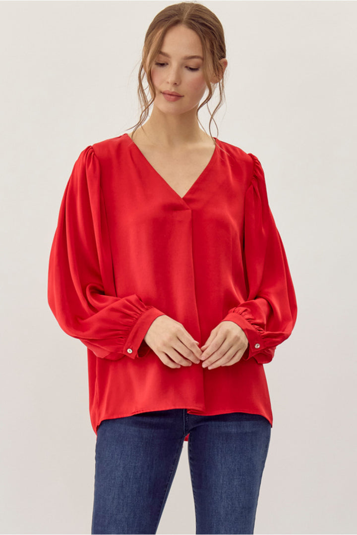 Red V-Neck Satin Top