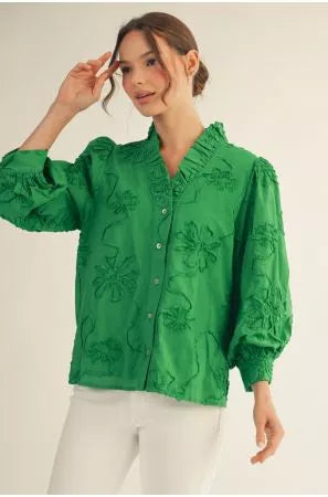 Petal Whisper Blouse- Kelly Green