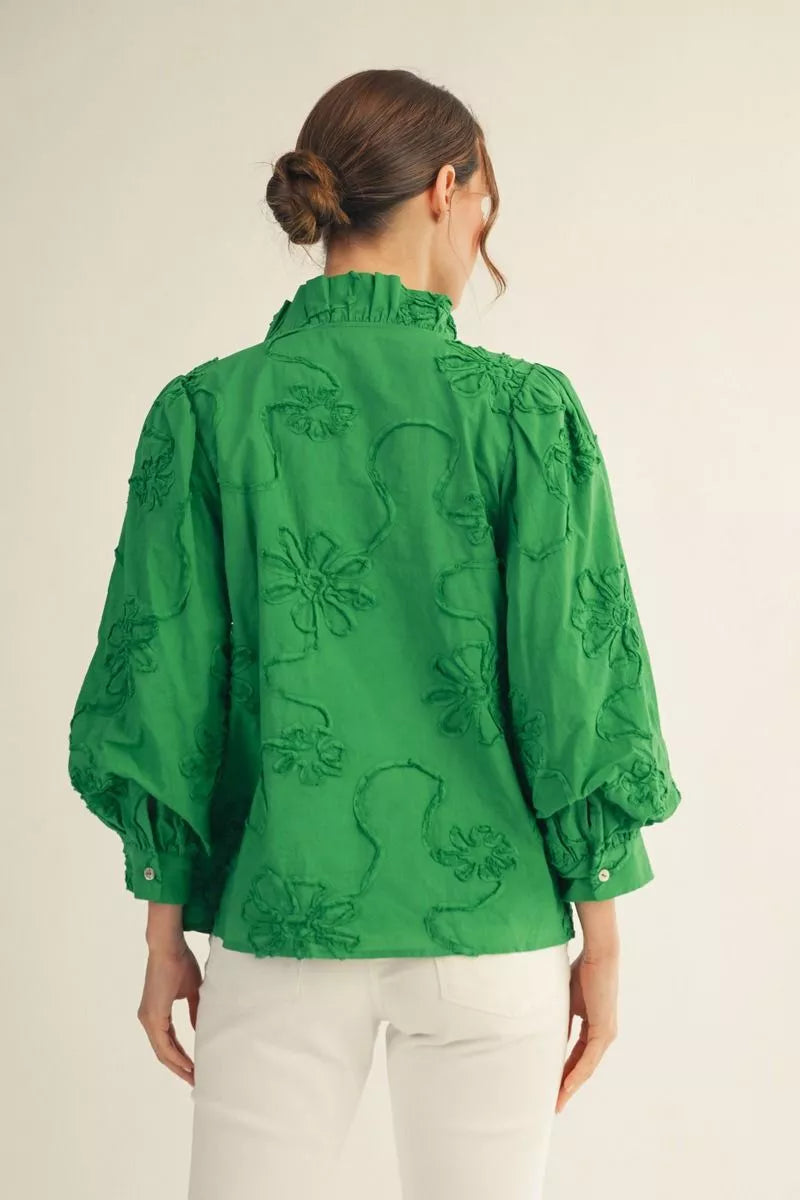 Petal Whisper Blouse- Kelly Green