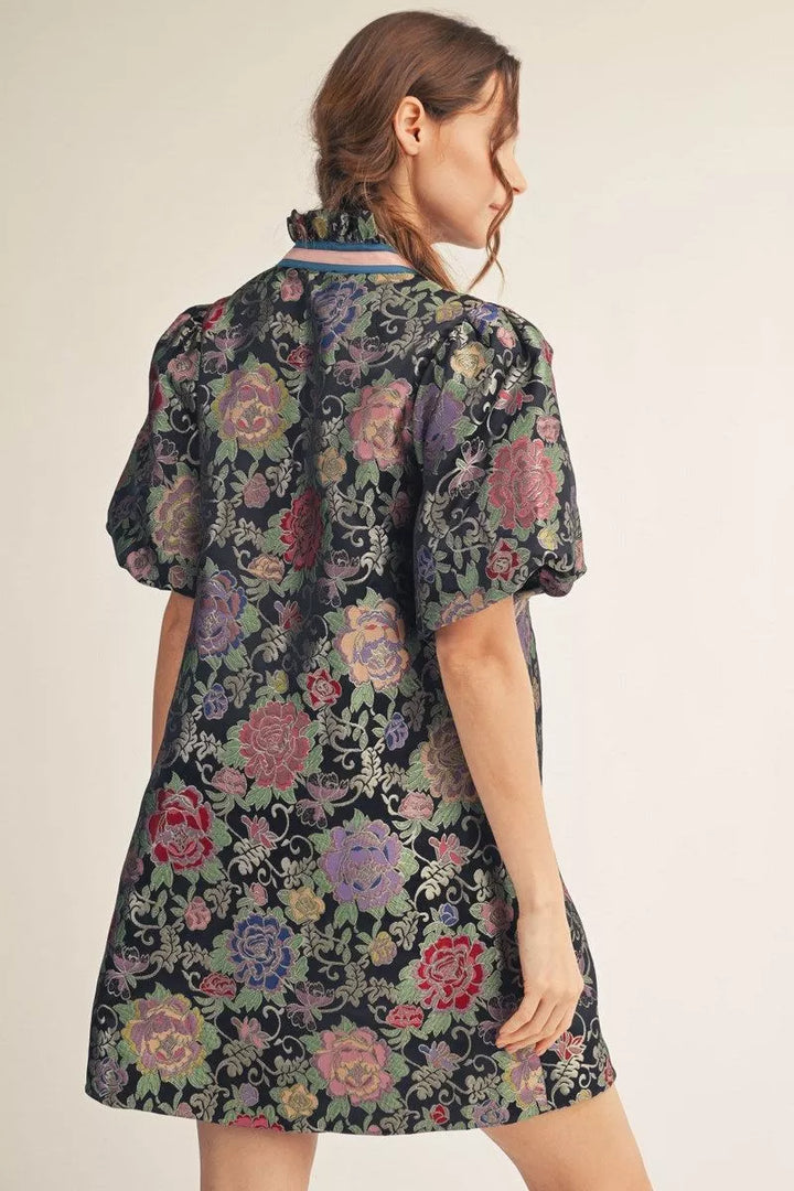 🌙 Midnight Garden Jacquard Dress